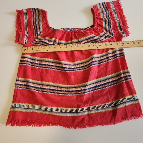 Anthropologie dRA Los Angeles Off Shoulder Shirt Frayed Raw‎ Striped Boho Medium - Picture 7 of 9